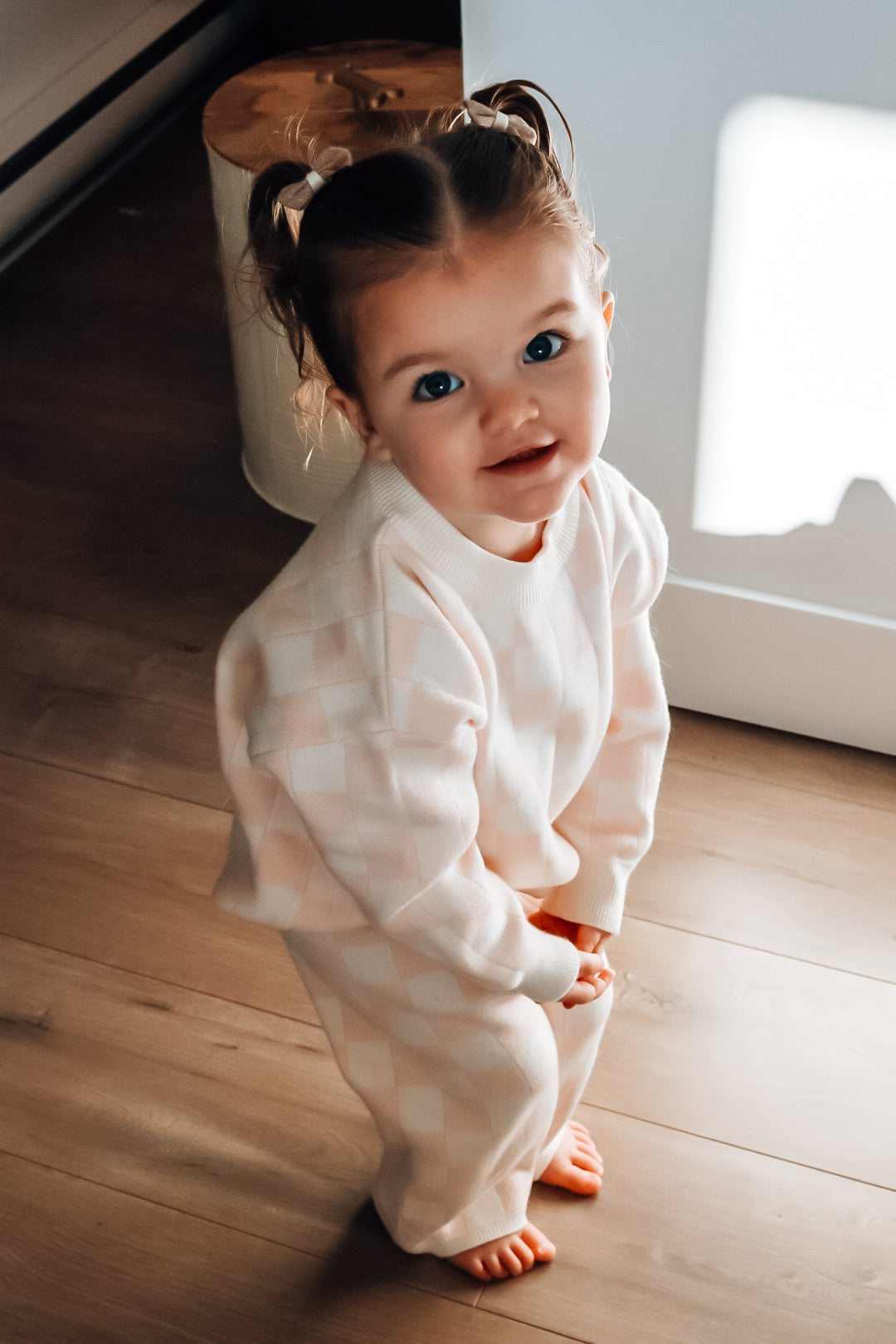 Knit Checkered Lounge Set in Pink