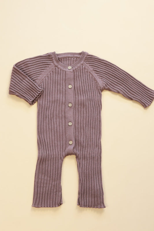Ribbed Knit Button Up Romper in Coffee