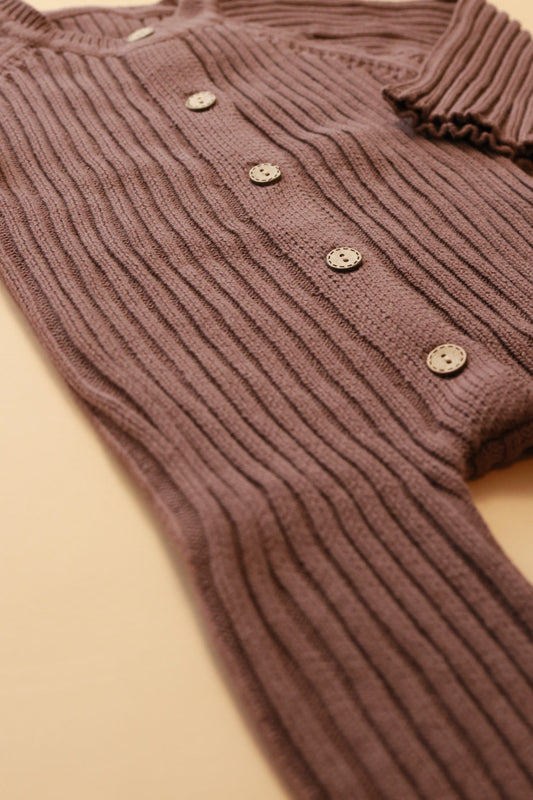 Ribbed Knit Button Up Romper in Coffee