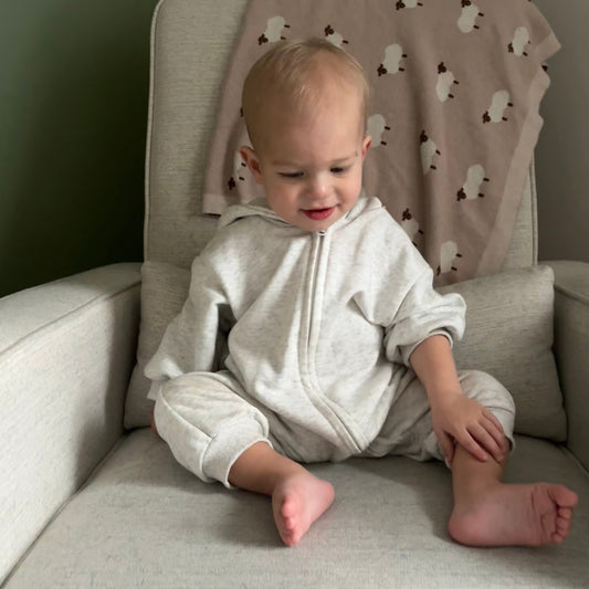 Hooded Zip Romper in Heather Grey