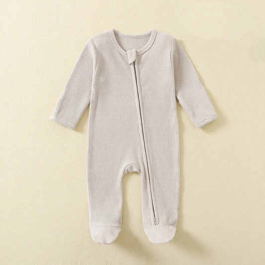 Basic Waffle Zippered Onesie - Oat