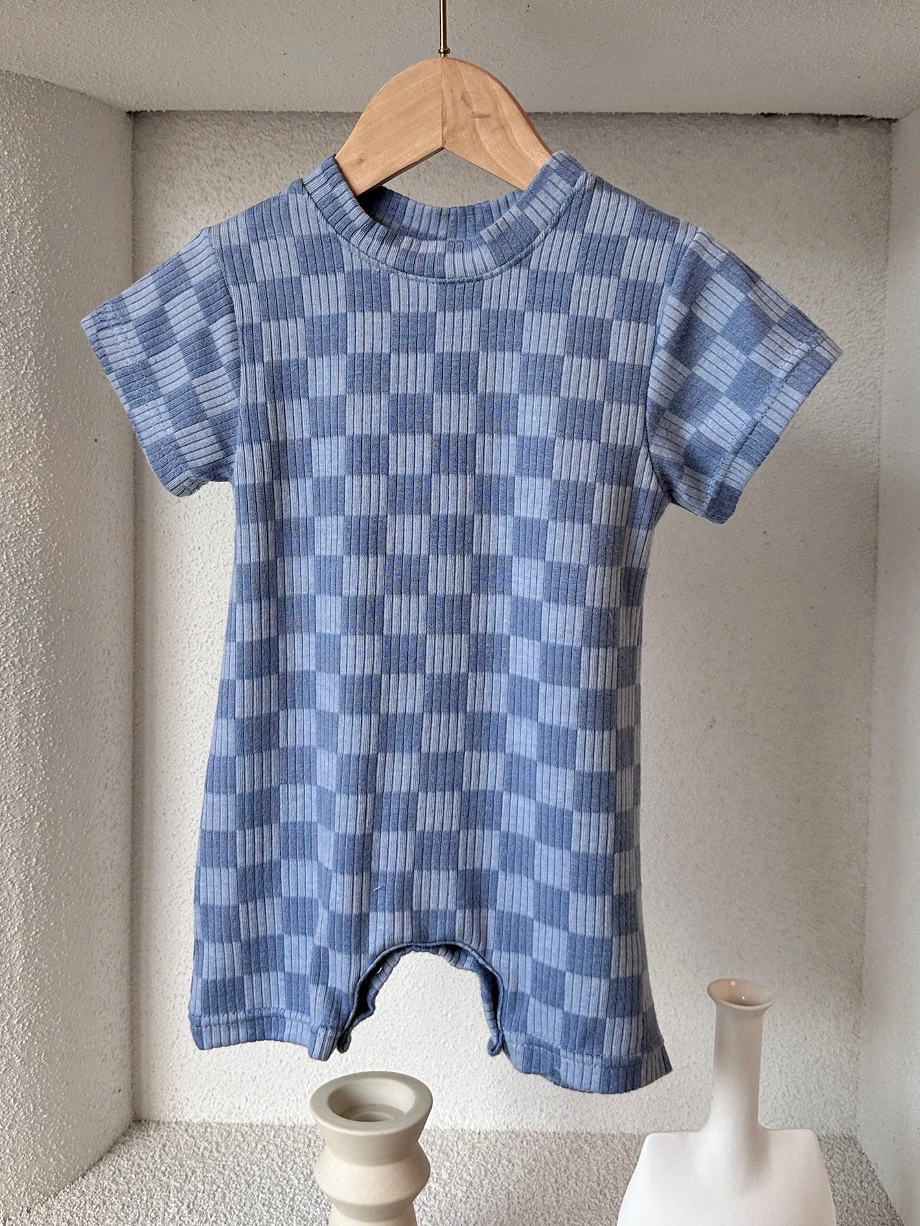 Ribbed Checkered Romper Tee
