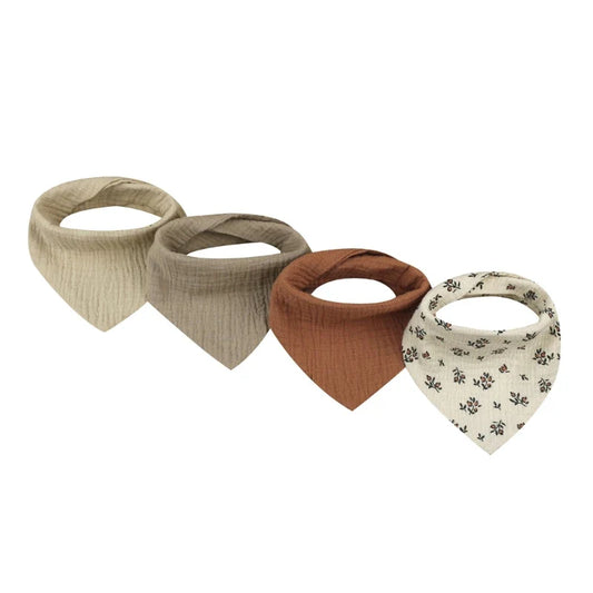 4 Peice Cotton Bib Set - Neutrals & Foliage