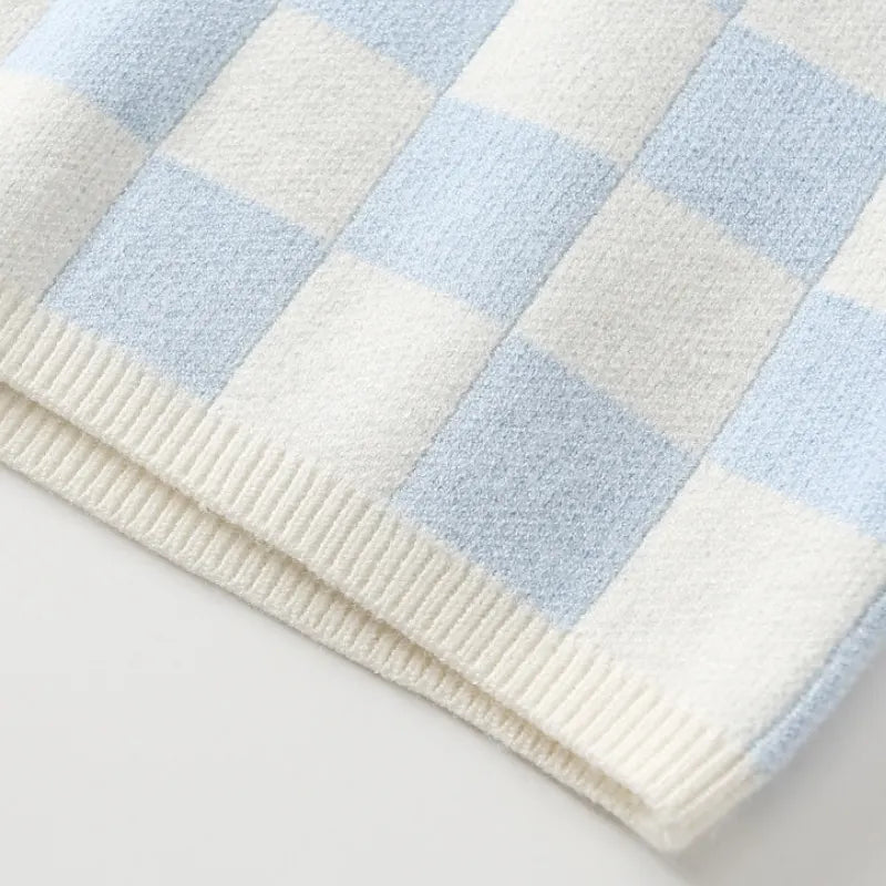 Knit Checkered Lounge Set in Blue