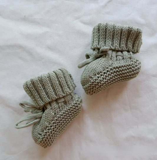 Knit Baby Booties - Sage Green