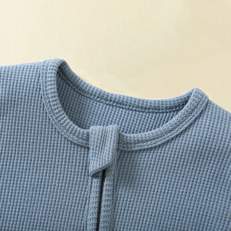 Basic Waffle Zippered Onesie - Blue