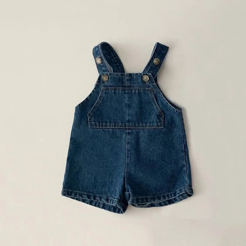 Denim Front Pocket Overall Shorts