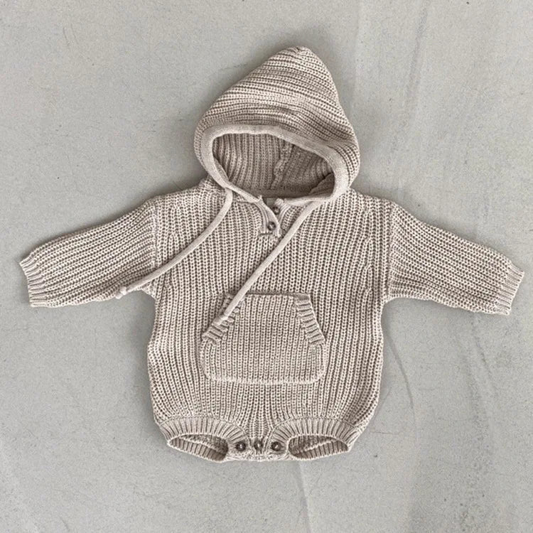 Knit Hooded Pocket Baby Romper