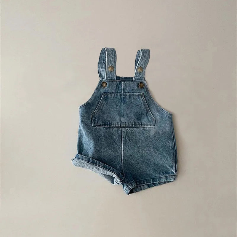 Denim Front Pocket Overall Shorts