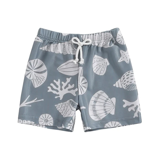 Boy's Seashell Swim Trunks in Slate Blue
