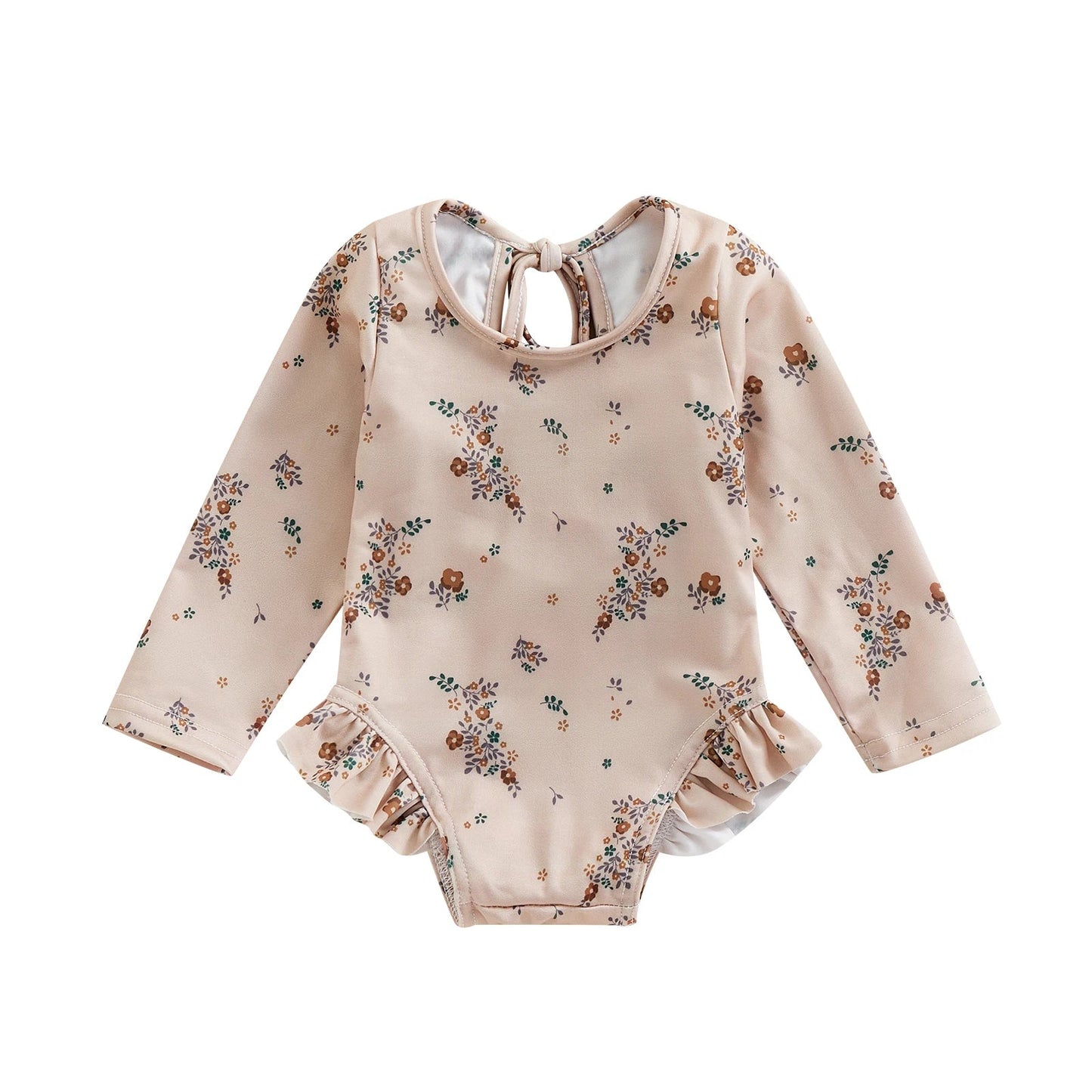 Neutral Flower Print Girl's One Piece Swimsuit