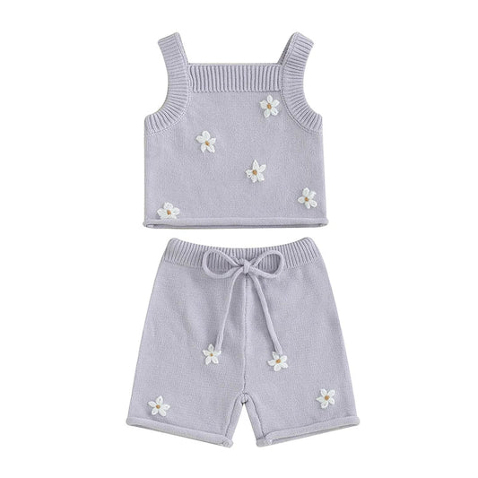 Daisy Knit Tank & Shorts Set - Lavender