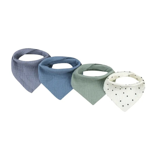 4 Piece Cotton Bib Set - Cool Tones & Polka Dot