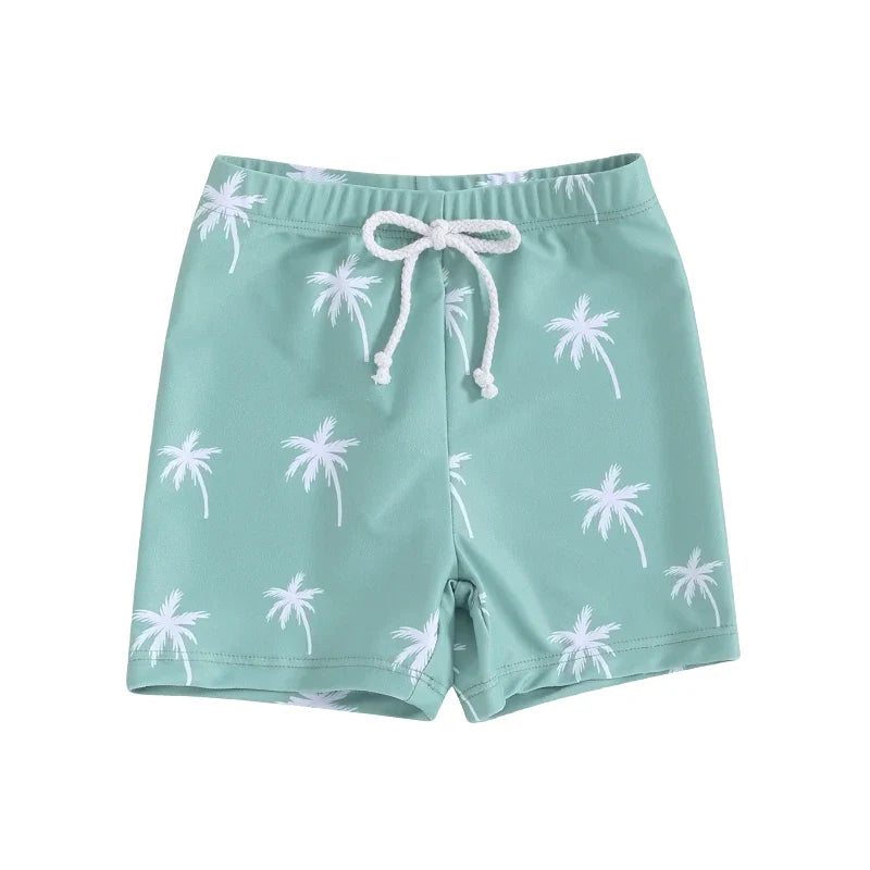Palm Tree Blue Boy's Swim Trunks in Teal