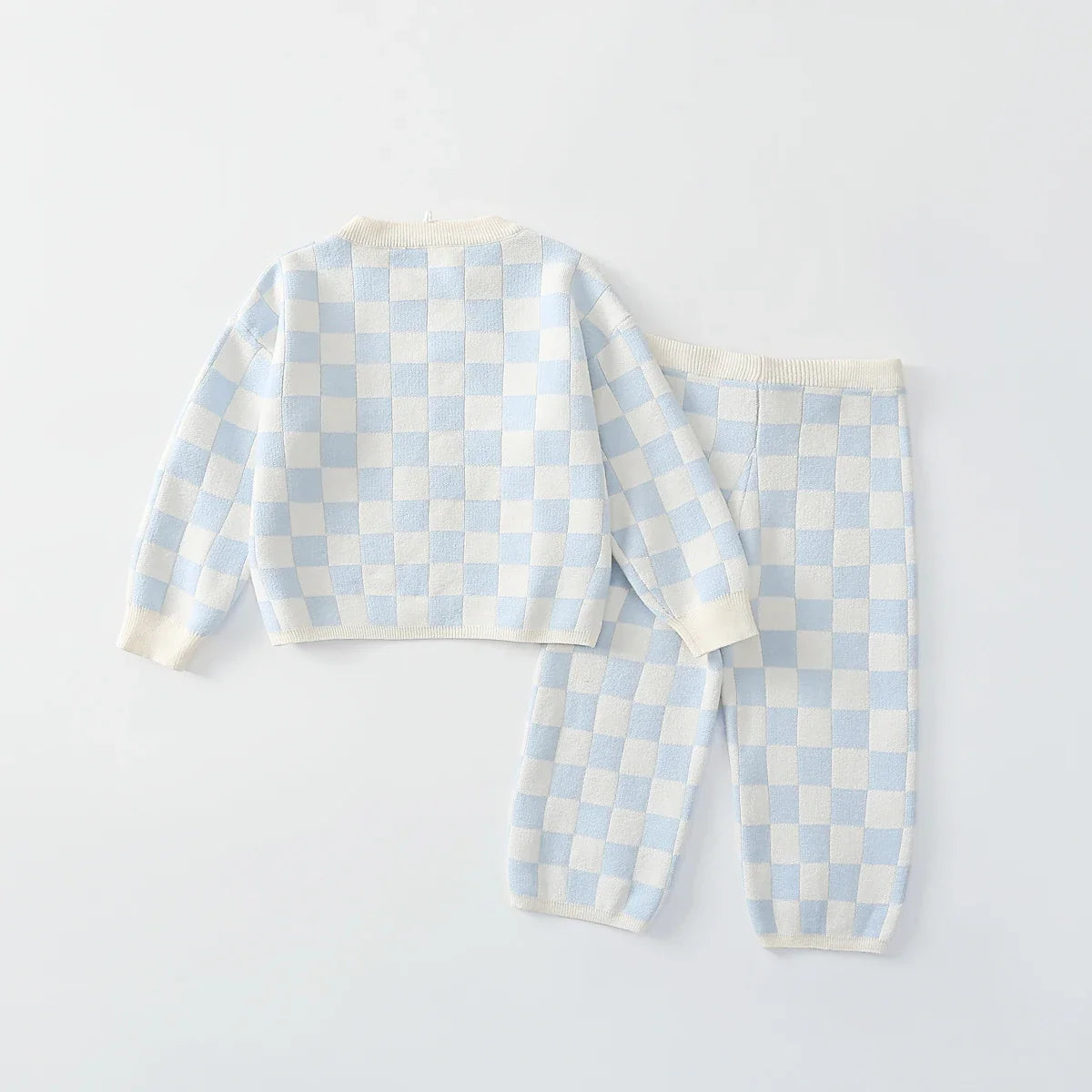 Knit Checkered Lounge Set in Blue