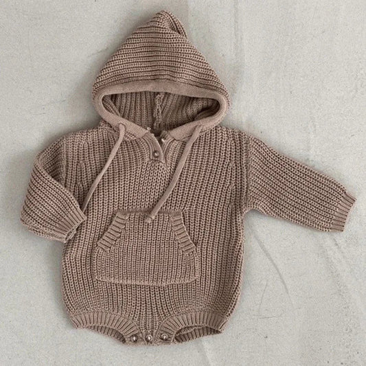Knit Hooded Pocket Baby Romper
