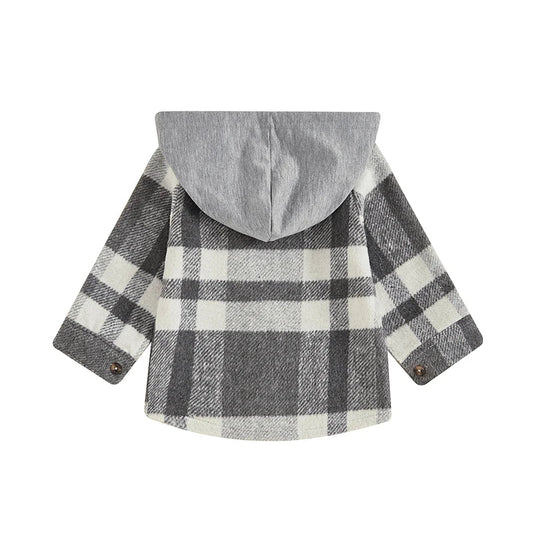 Grey Plaid Hooded Zip Up Sweater Jacket