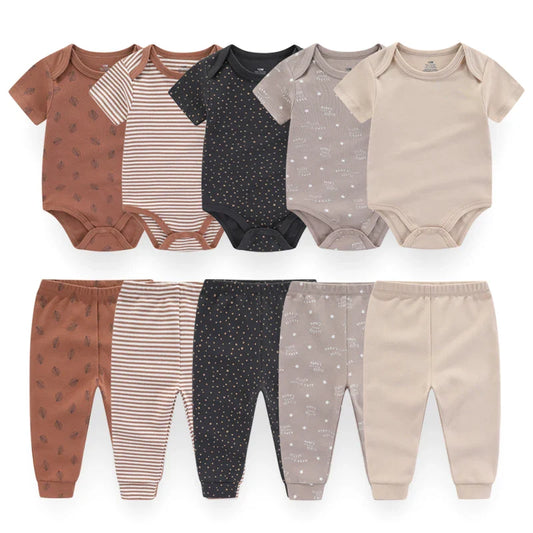 5 Piece Onesie Tee & Pants Bundle - Dark Neutrals