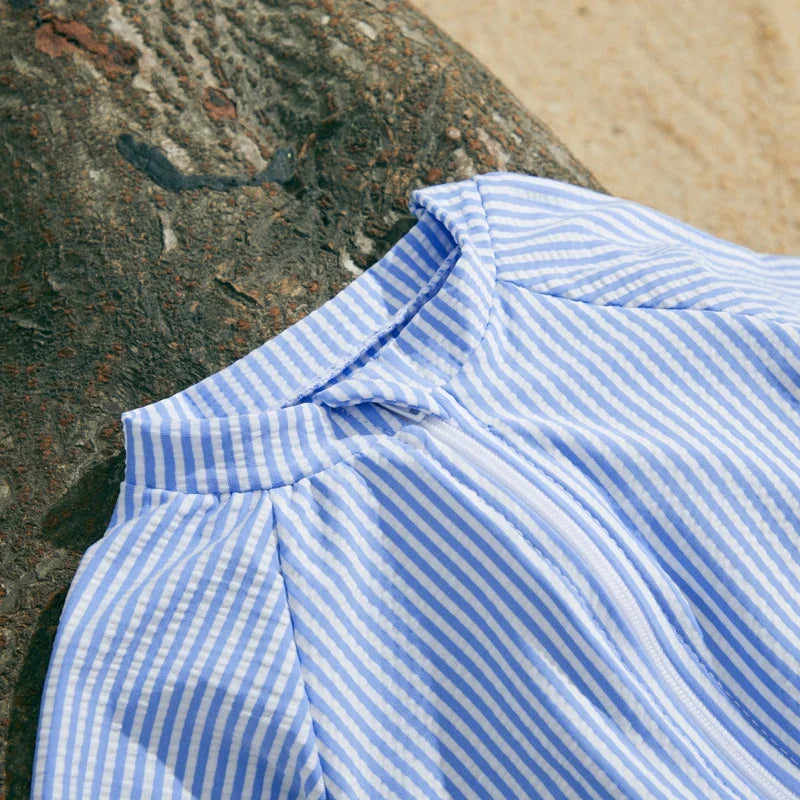 Hamptons Striped Zip-Up Swimsuit & Sun Hat Set