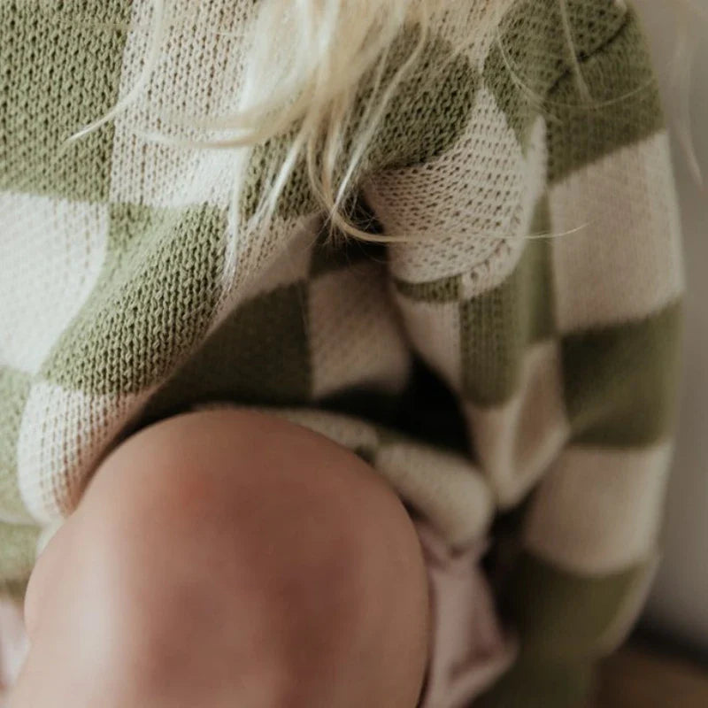 Knit Checkered Sweater in Sage