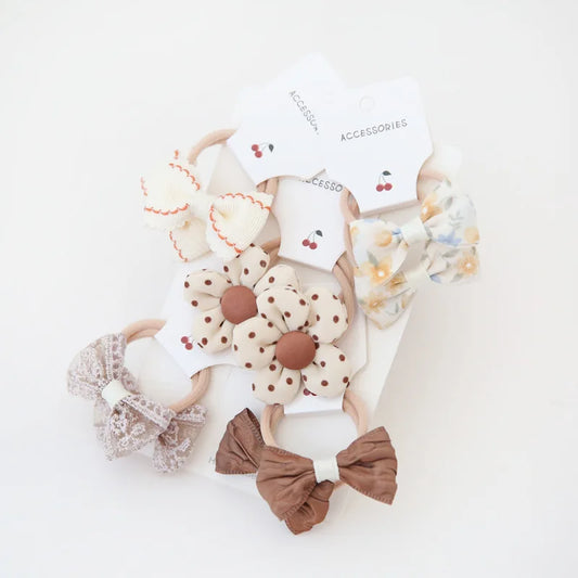 10 Piece Hair Tie Bow Set - Neutral Flower Theme