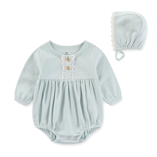 Long Sleeve Romper & Bonnet Set - Sky Blue