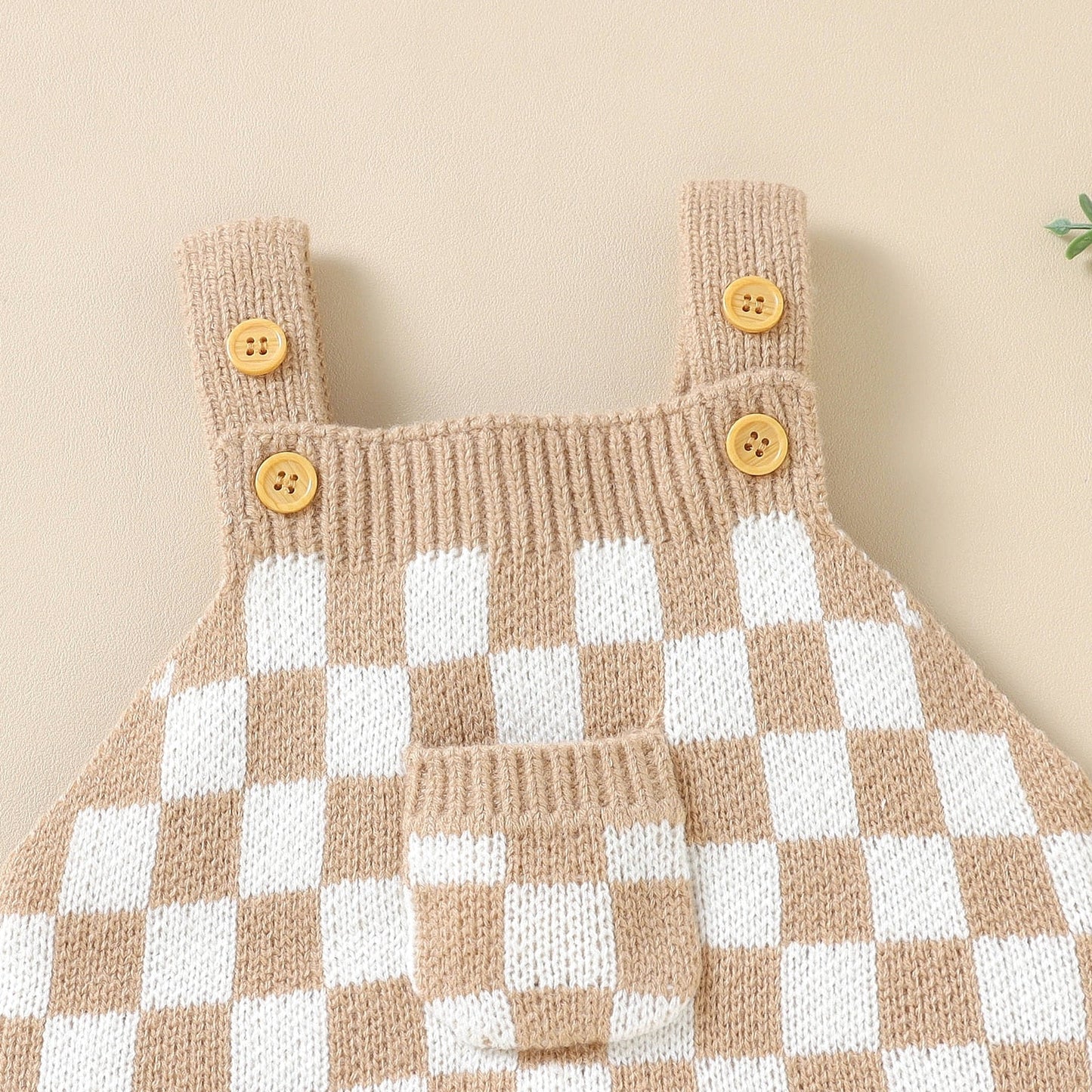 Knit Checkered Pocket Overalls
