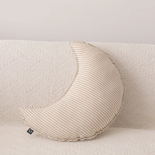 Beige Striped Moon Pillow