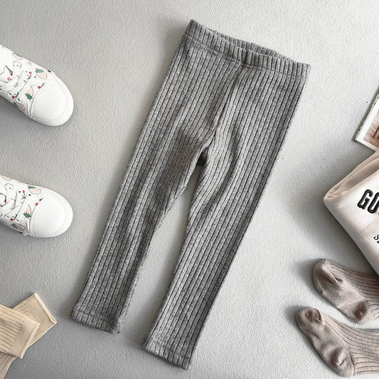 Soft Knit Ribbed Pants - Grey