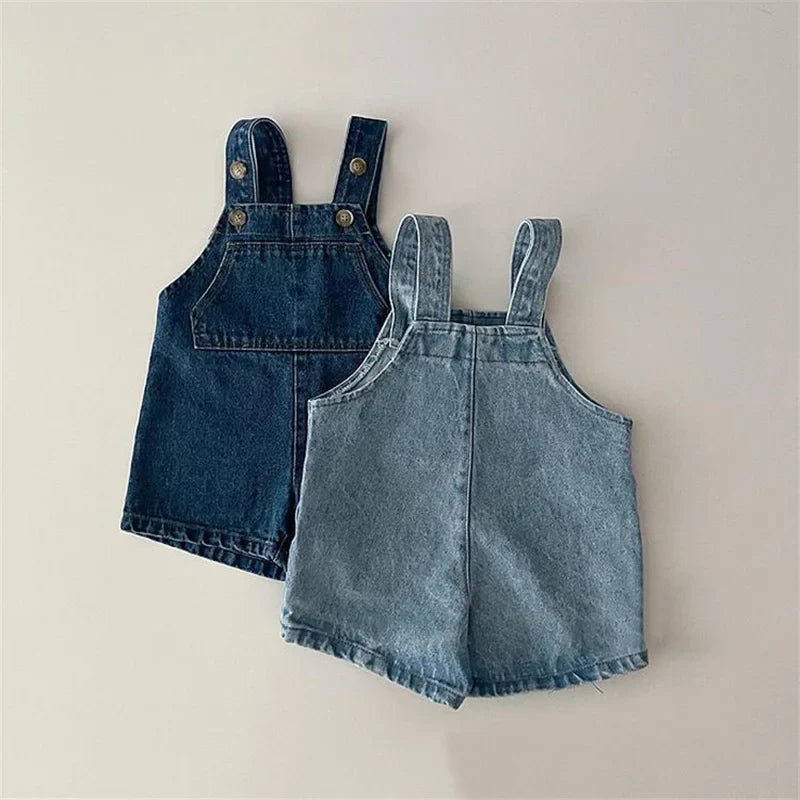Denim Front Pocket Overall Shorts