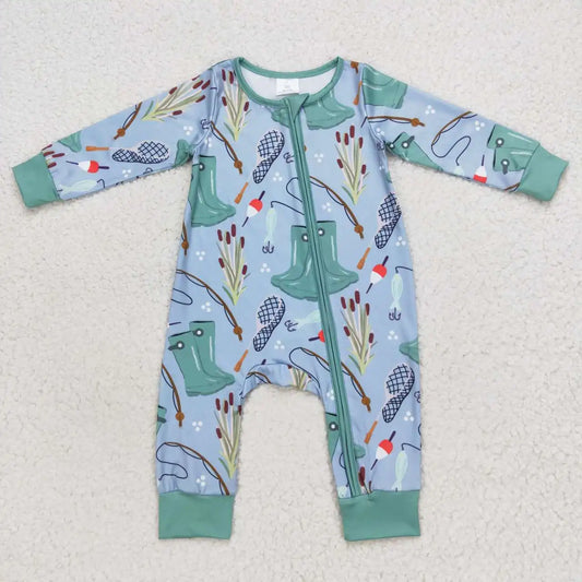 Fishing Print Zippered Onesie
