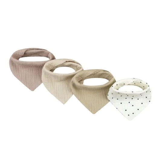 4 Piece Cotton Bib Set - Neutral Polka Dots