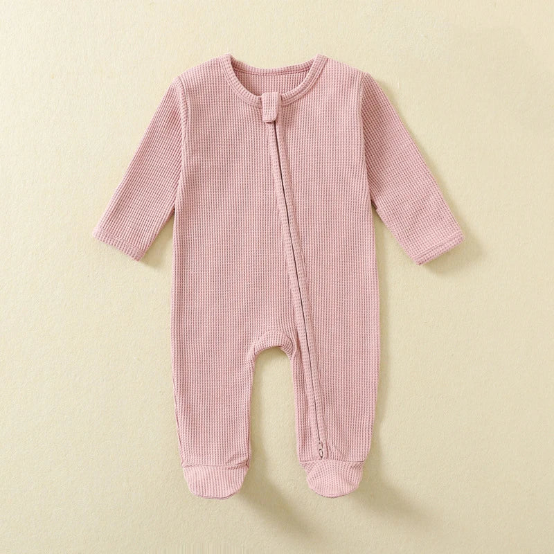 Basic Waffle Zippered Onesie - Pink