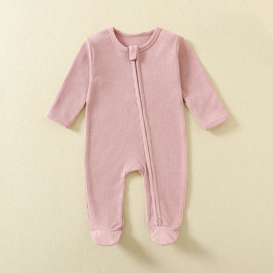 Basic Waffle Zippered Onesie - Pink