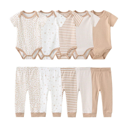 5 Piece Onesie Tee & Pants Bundle - Light Neutrals