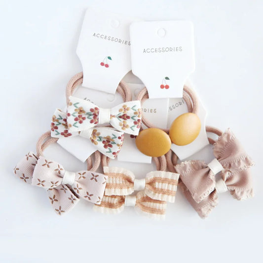 10 Piece Hair Tie Bow Set - Garden Party Theme