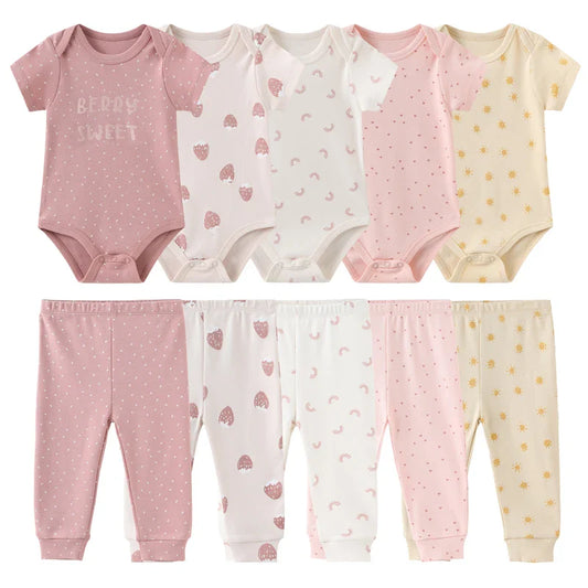 5 Piece Onesie Tee & Pants Bundle - Berry Sweet