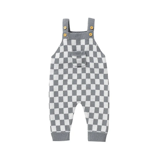 Knit Checkered Pocket Overalls