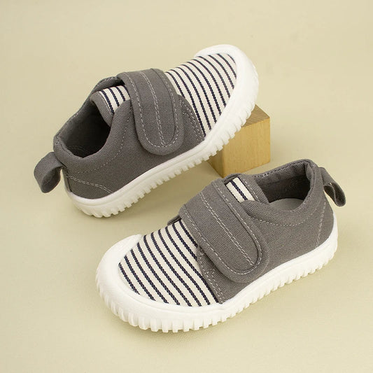 Canvas Velcro Sneakers - Grey Striped
