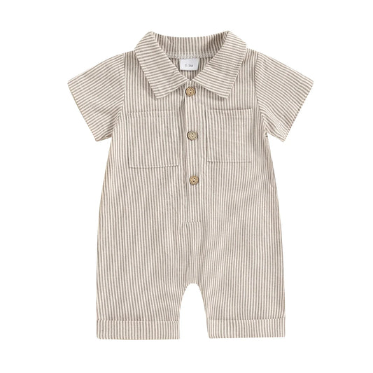 Collared Stripe Summer Jumper - Beige