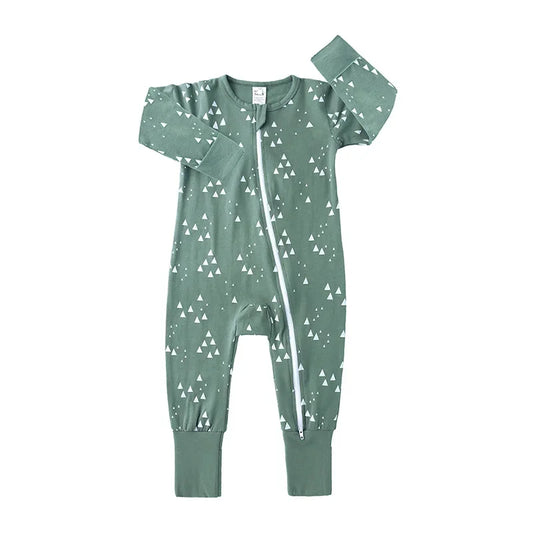Green Mosaic Print Zippered Onesie