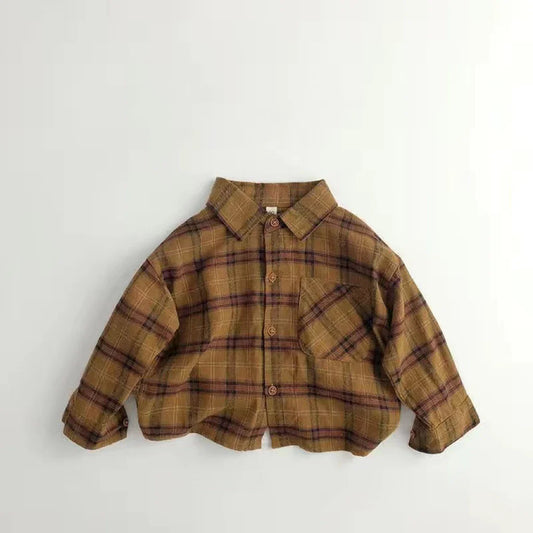 Plaid Button Up Collard Shirt - Camel