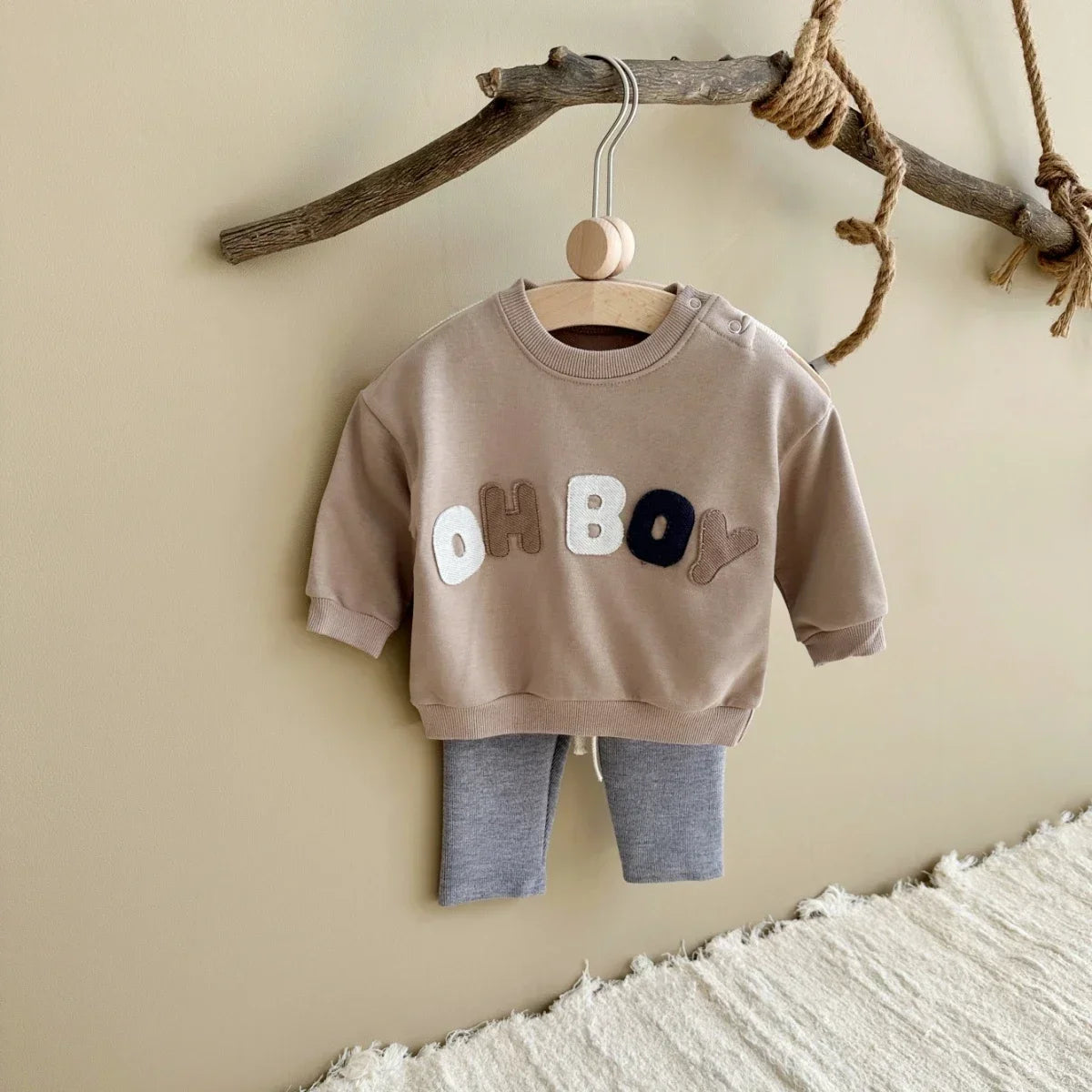 Oh Boy 2 Piece Sweater & Pants Set - Beige