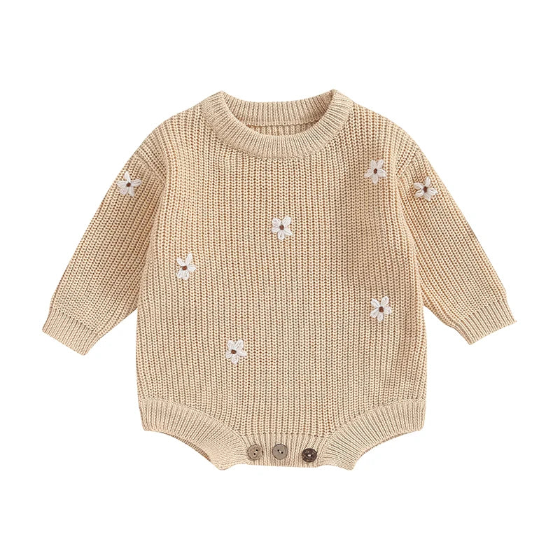 Daisy Embroidered Knit Sweater Romper