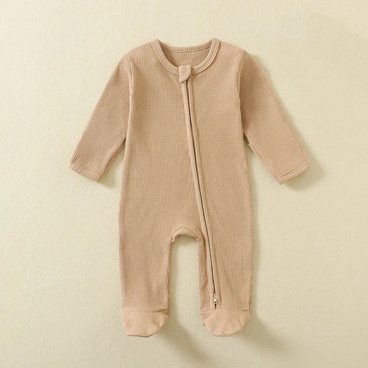 Basic Waffle Zippered Onesie - Beige
