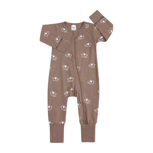 Brown Elephant Print Zippered Sleeper
