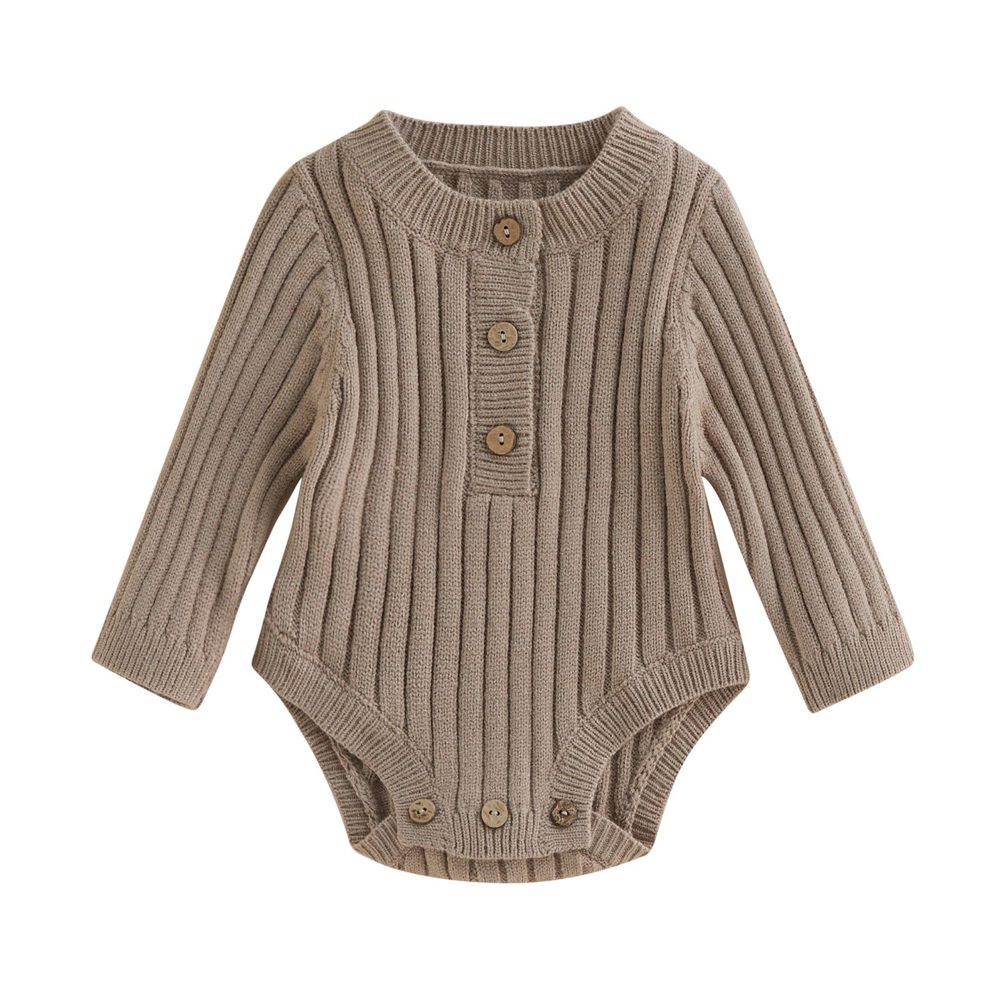 Ribbed Knit Button Up Romper in Coffee
