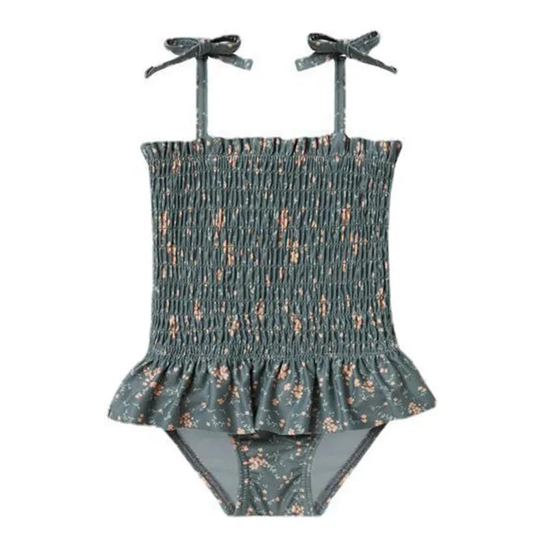 Girls 2 Piece Mini Floral Shirred Swimsuit - Sea Green