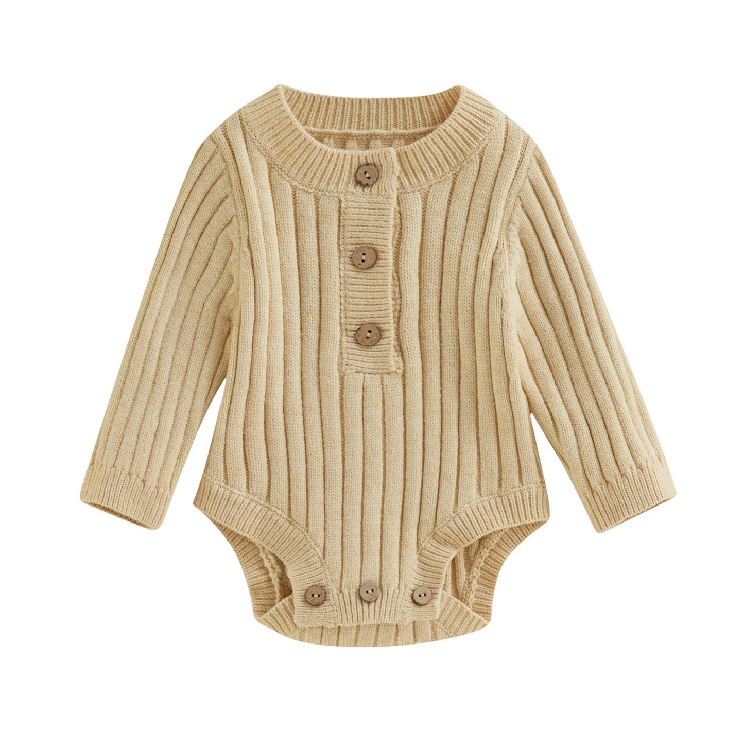 Ribbed Knit Button Romper in Sand
