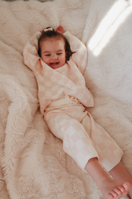Knit Checkered Lounge Set in Pink